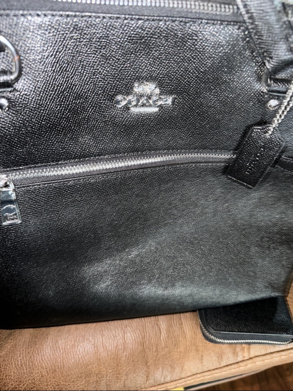 Coach Black Leather Zip Tote with Silver Hardware and Wallet - Picture 6 of 9